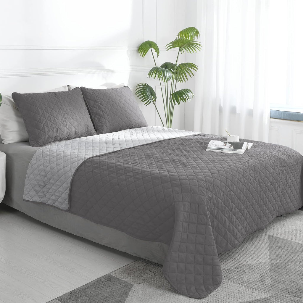 Grey Color-Block Quilted Duvet Cover