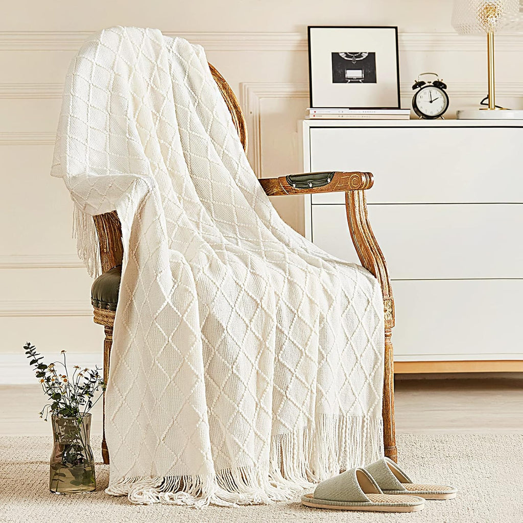 Tassel knit decorative blanket 50x60 inches, lightweight and breathable blanket