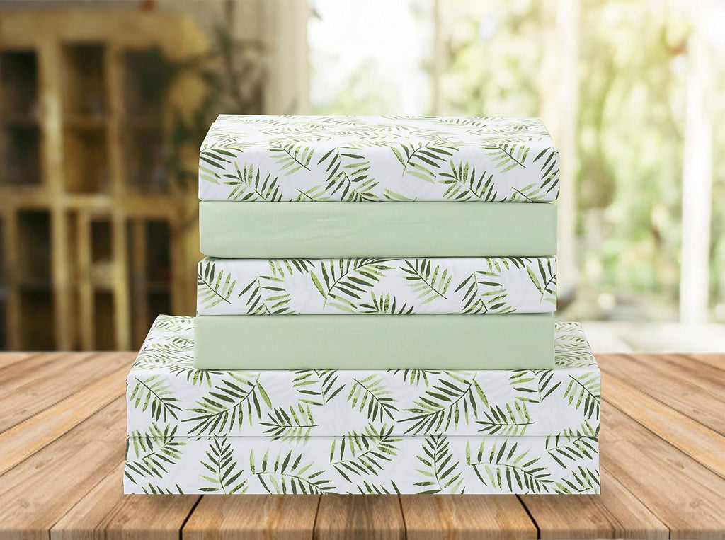 Palm Leaf Print 4-Piece Silk Bedding Set